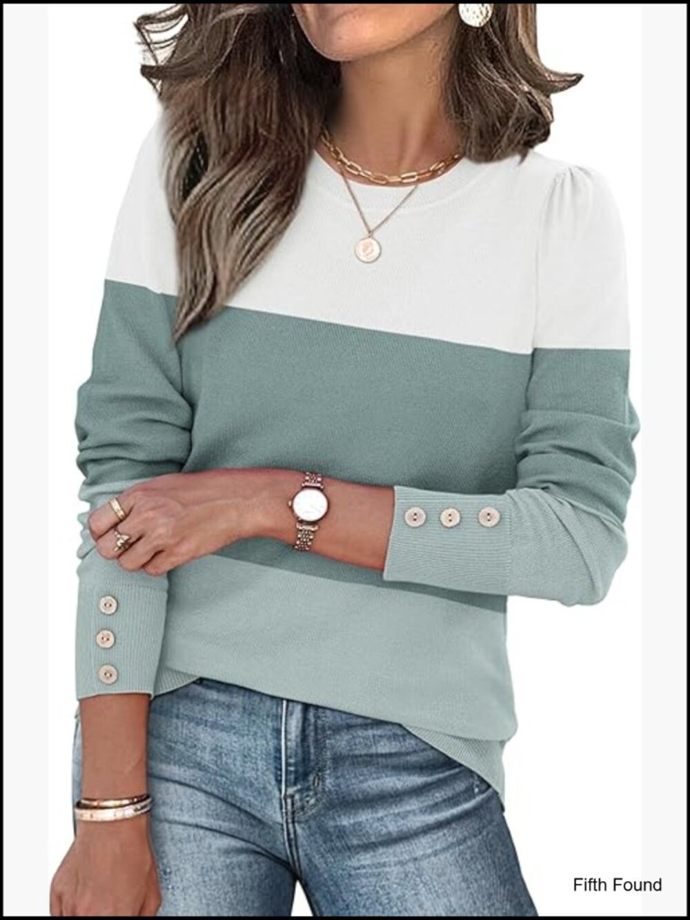 Button Cuff Long Sleeve Knit Pullover Sweater Soft Trendy Tops Dressy Casual